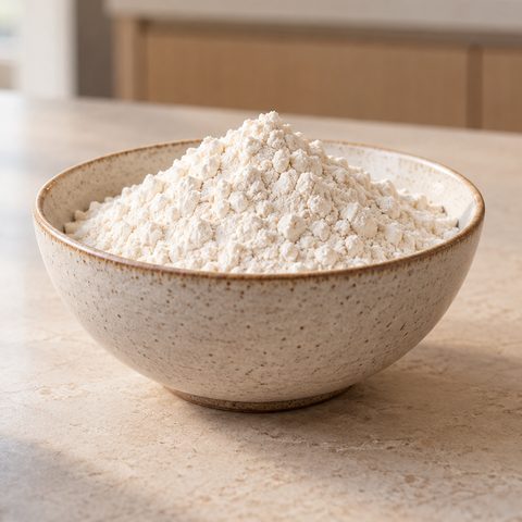 Flour in a ceramic bowl