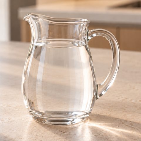 A glass jug of water